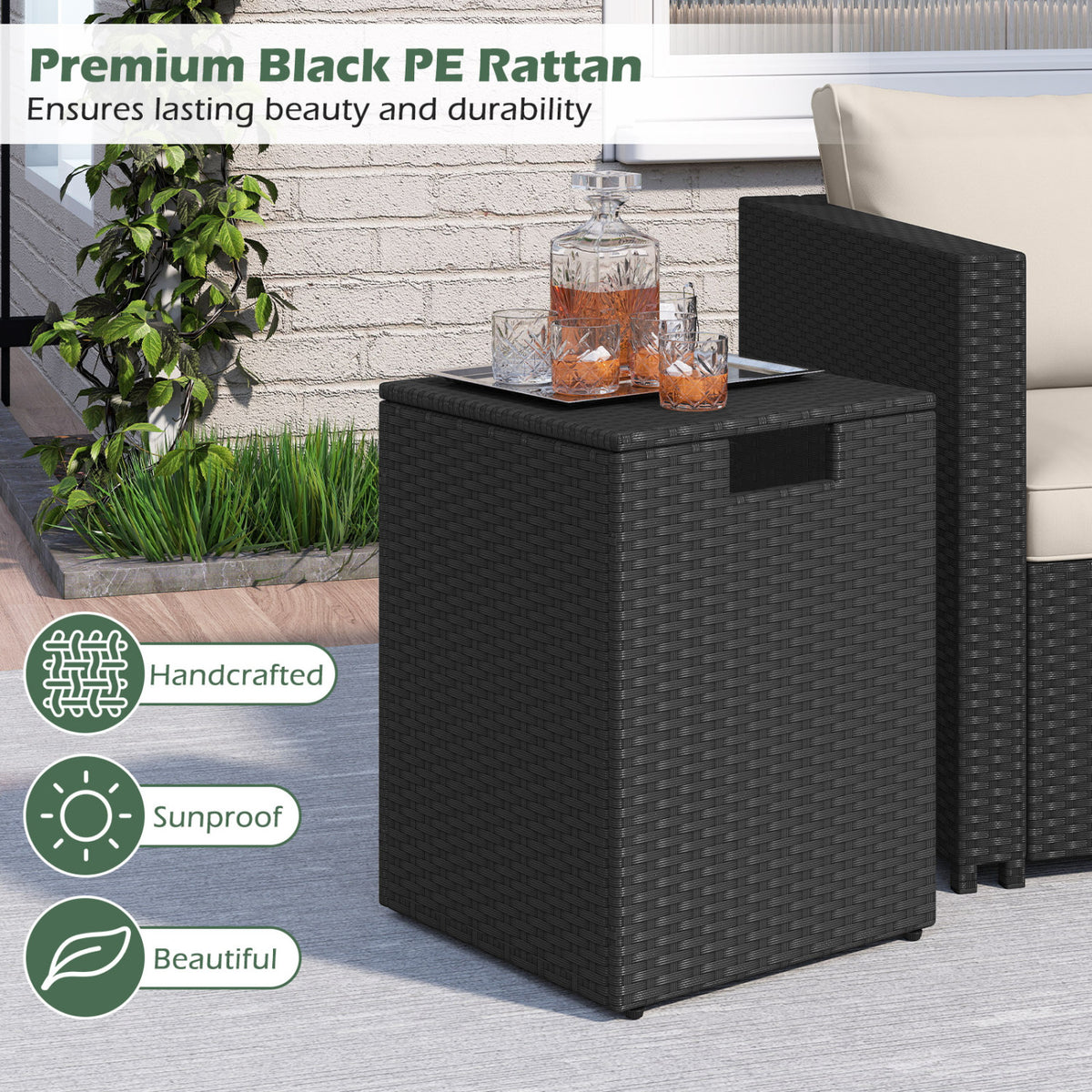 Rattan Propane Tank Cover Patio Hideaway Tank Side Table-Black