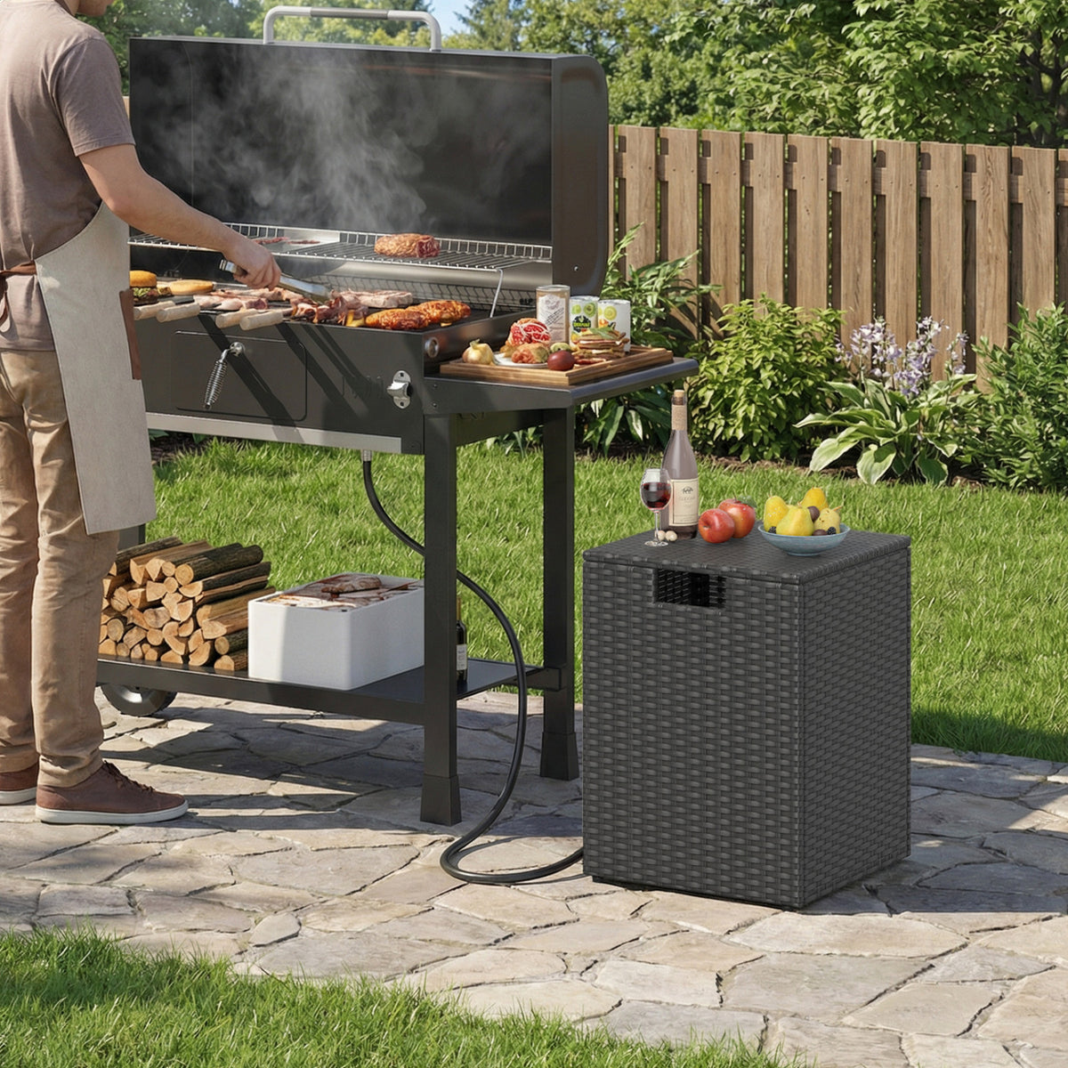 Rattan Propane Tank Cover Patio Hideaway Tank Side Table-Black