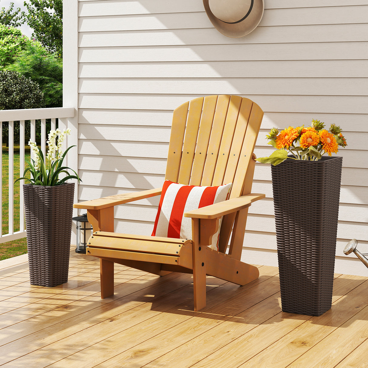 Rattan Tall Planter Set of 2 Outdoor Large Tapered Planters with Removable Inner Trays-Brown