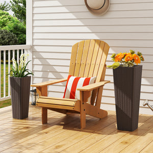 Rattan Tall Planter Set of 2 Outdoor Large Tapered Planters with Removable Inner Trays-Brown
