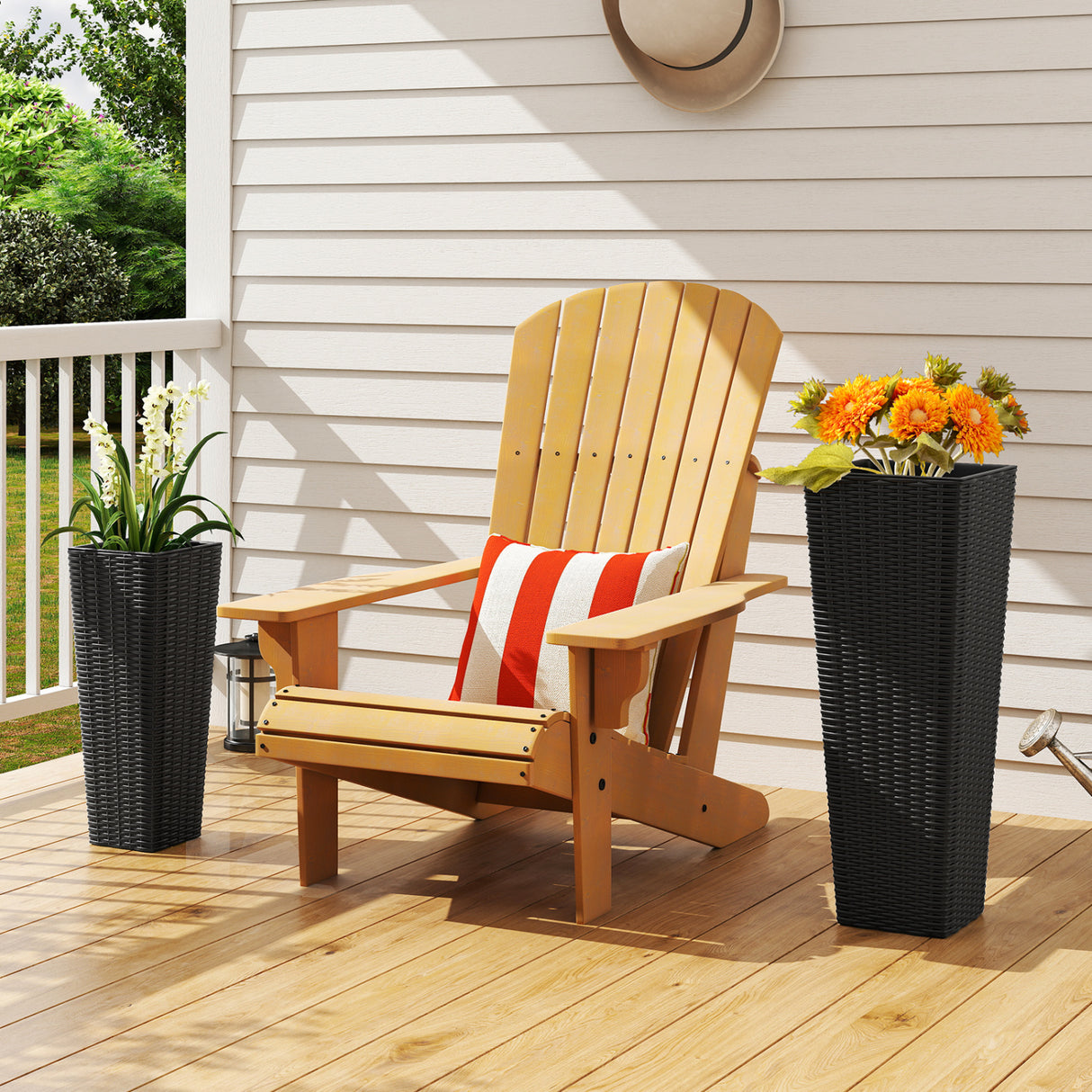 Rattan Tall Planter Set of 2 Outdoor Large Tapered Planters with Removable Inner Trays-Black