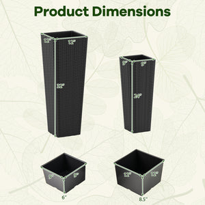 Rattan Tall Planter Set of 2 Outdoor Large Tapered Planters with Removable Inner Trays-Black