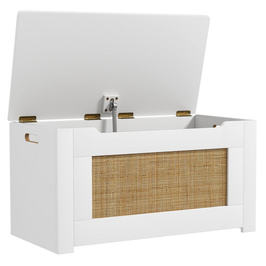 Kids Rattan Toy Storage Box with Flip Top Lid and Safety Hinge Handles-White