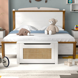 Kids Rattan Toy Storage Box with Flip Top Lid and Safety Hinge Handles-White