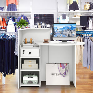 Reception Office Desk with Open Shelf and Lockable Drawer-White