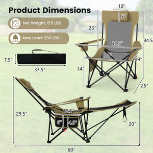 Reclining Camping Chair with Removable Footrest and Adjustable Backrest-Green