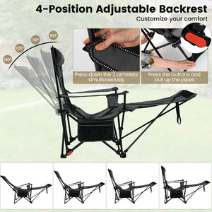 Reclining Camping Chair with Removable Footrest and Adjustable Backrest-Gray