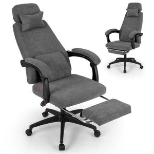 Reclining Office Chair Chenille Fabric Upholstered Computer Desk Chair-Gray