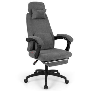 Reclining Office Chair Chenille Fabric Upholstered Computer Desk Chair-Gray