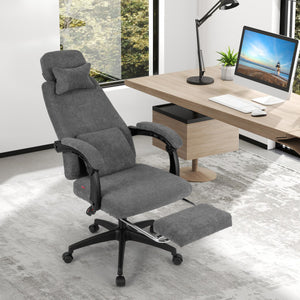 Reclining Office Chair Chenille Fabric Upholstered Computer Desk Chair-Gray