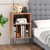 Record Player Stand with Charging Station for Living Room Bedroom-Walnut