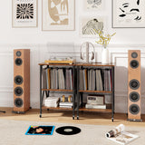 Mid-Century Record Player Stand with Built-in Charging Station-Rustic Brown