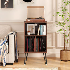 Record Player Stand with Charging Station Turntable Stand with Vinyl Storage-Walnut