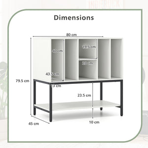 Record Player Stand with Charging Station and Metal Frame-White