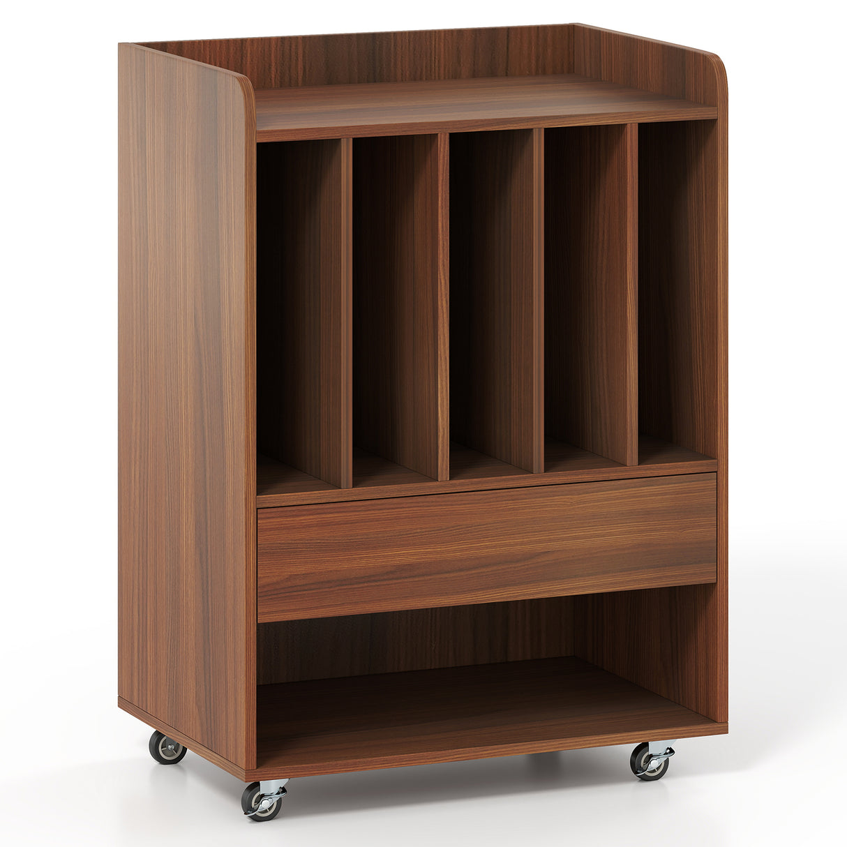 Record Player Stand Turntable Stand with Drawer and Record Holder-Walnut