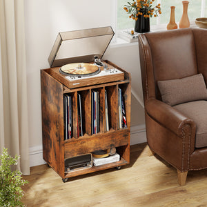 Record Player Stand Turntable Stand with Drawer and Record Holder-Brown