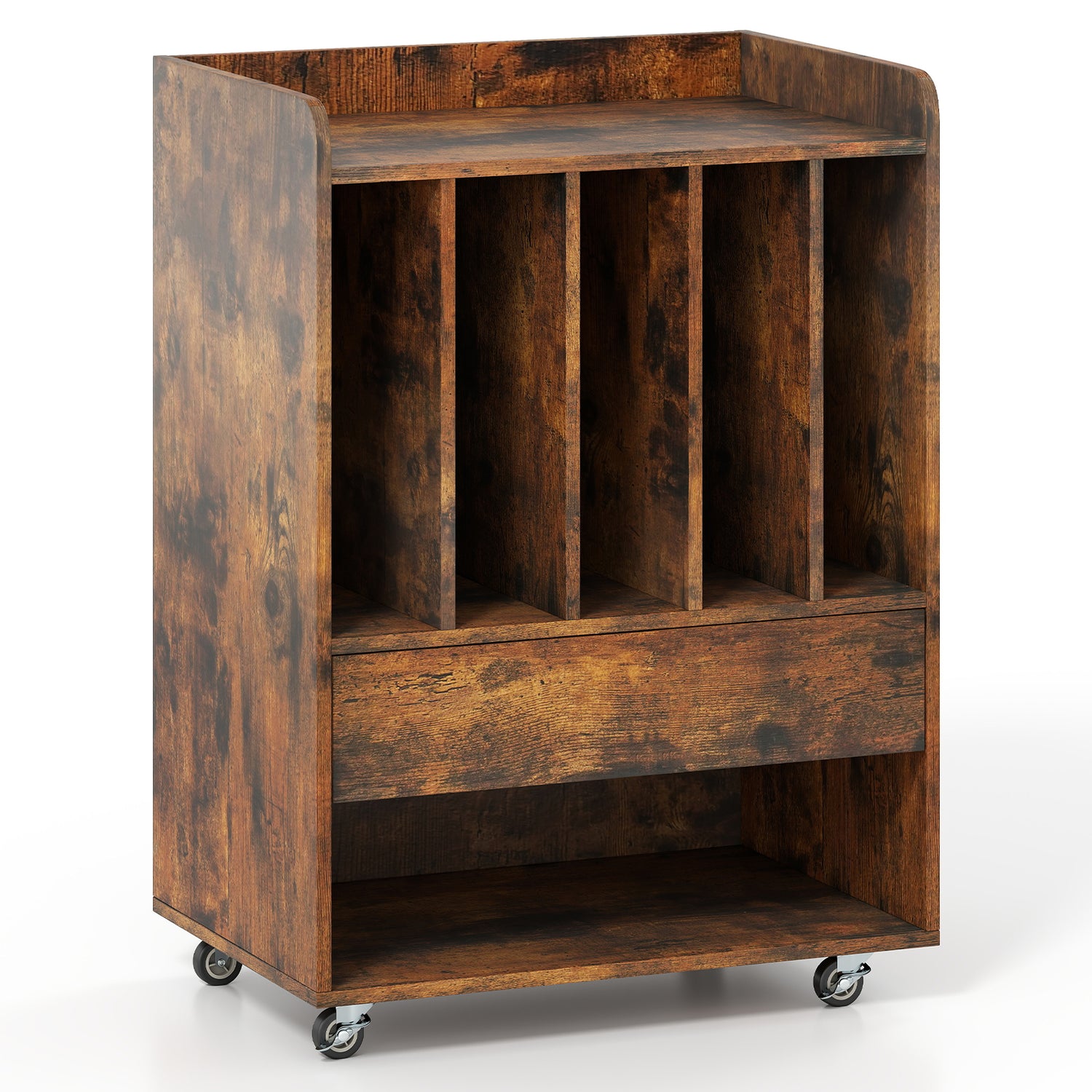 Record Player Stand Turntable Stand with Drawer and Record Holder-Brown