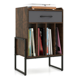 Record Player Stand with Drawer and Record Holder-Rustic Brown