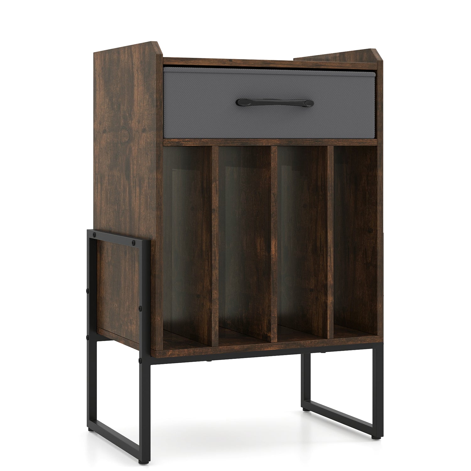 Record Player Stand with Drawer and Record Holder-Rustic Brown