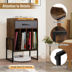 Record Player Stand with Drawer and Record Holder-Rustic Brown