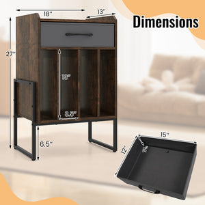 Record Player Stand with Drawer and Record Holder-Rustic Brown