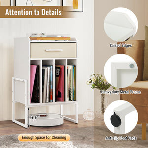 Record Player Stand with Drawer and Record Holder-White