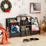 Record Player Stand for up to 200 Albums Turntable Display Stand with 3 Shelves-Rustic Brown