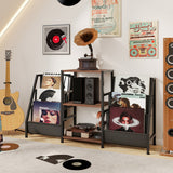 Record Player Stand for up to 200 Albums Turntable Display Stand with 3 Shelves-Rustic Brown