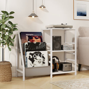 Record Player Stand for up to 200 Albums Turntable Display Stand with 3 Shelves-White