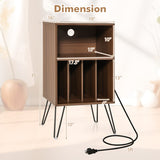 Record Player Stand with Charging Station for Living Room Bedroom-Walnut