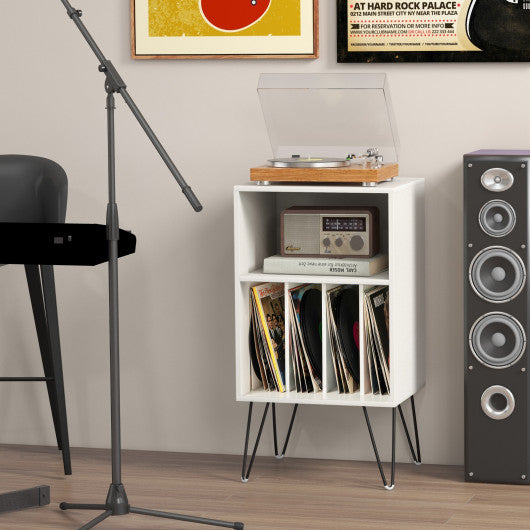 Record Player Stand with Charging Station for Living Room Bedroom-White