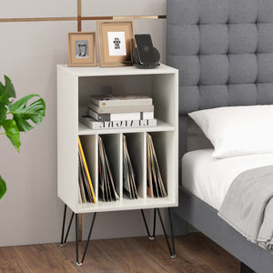 Record Player Stand with Charging Station for Living Room Bedroom-White