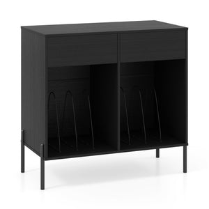 Record Player Stand with Power Outlets Double Wide Turntable Stand Vinyl Record Storage Table-Black