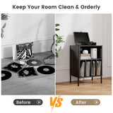 Record Player Stand with Record Storage Shelf and Charging Station-Black