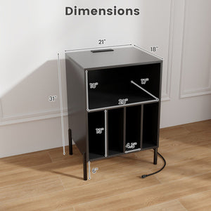 Record Player Stand with Record Storage Shelf and Charging Station-Black