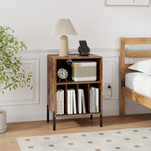 Record Player Stand with Record Storage Shelf and Charging Station-Coffee