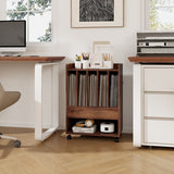 Record Rolling Turntable Player Stand with Drawer-Brown