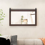 Rectangle Barn Door Style Wall Mounted Mirror with Solid Wood Frame-Walnut
