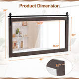 Rectangle Barn Door Style Wall Mounted Mirror with Solid Wood Frame-Walnut