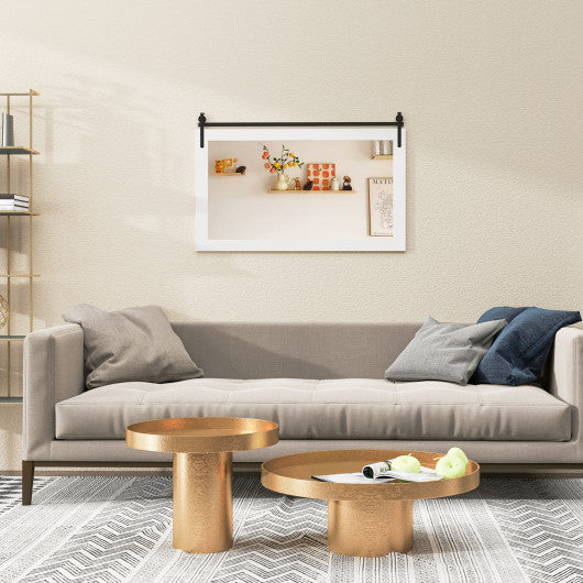 Rectangle Barn Door Style Wall Mounted Mirror with Solid Wood Frame-White