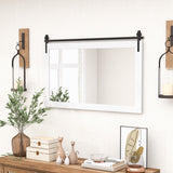 Rectangle Barn Door Style Wall Mounted Mirror with Solid Wood Frame-White
