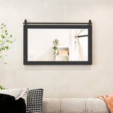 Rectangle Barn Door Style Wall Mounted Mirror with Solid Wood Frame-Black
