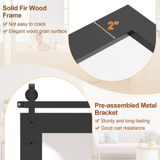 Rectangle Barn Door Style Wall Mounted Mirror with Solid Wood Frame-Black