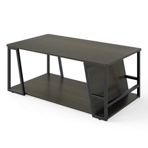 Rectangle Coffee Table 2-tier Industrial Accent Table with Storage Shelf and Compartment-Brown