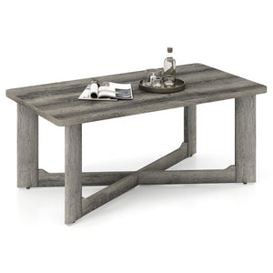 Rectangle Coffee Table Rubber Wood Base with X-Shaped Base-Gray