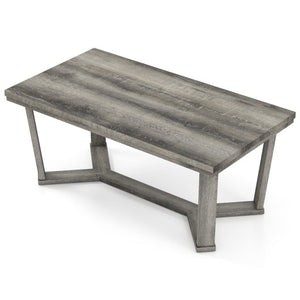 Rectangle Coffee Table Rubber Wood Base with Cross-Shaped Base-Gray