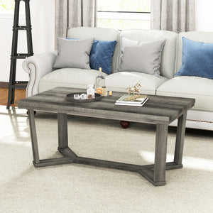 Rectangle Coffee Table Rubber Wood Base with Cross-Shaped Base-Gray
