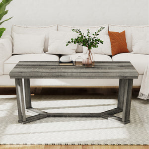 Rectangle Coffee Table Rubber Wood Base with Cross-Shaped Base-Gray