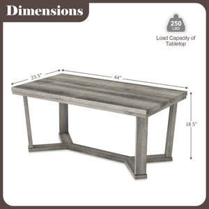 Rectangle Coffee Table Rubber Wood Base with Cross-Shaped Base-Gray