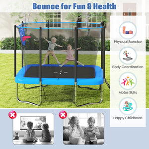 Rectangle Outdoor Trampoline 10 x 8 FT Heavy-Duty Trampoline with Basketball Hoop-Blue